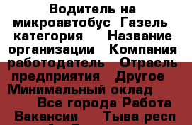 Водитель на микроавтобус "Газель" категория D › Название организации ­ Компания-работодатель › Отрасль предприятия ­ Другое › Минимальный оклад ­ 25 000 - Все города Работа » Вакансии   . Тыва респ.,Ак-Довурак г.